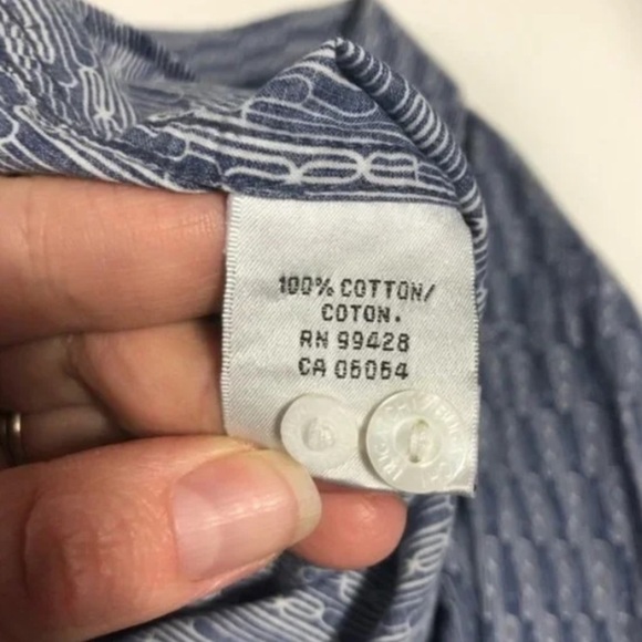 Bugatchi Long Sleeve Geometric Print Navy Button Up Shirt, size M - Picture 6 of 10